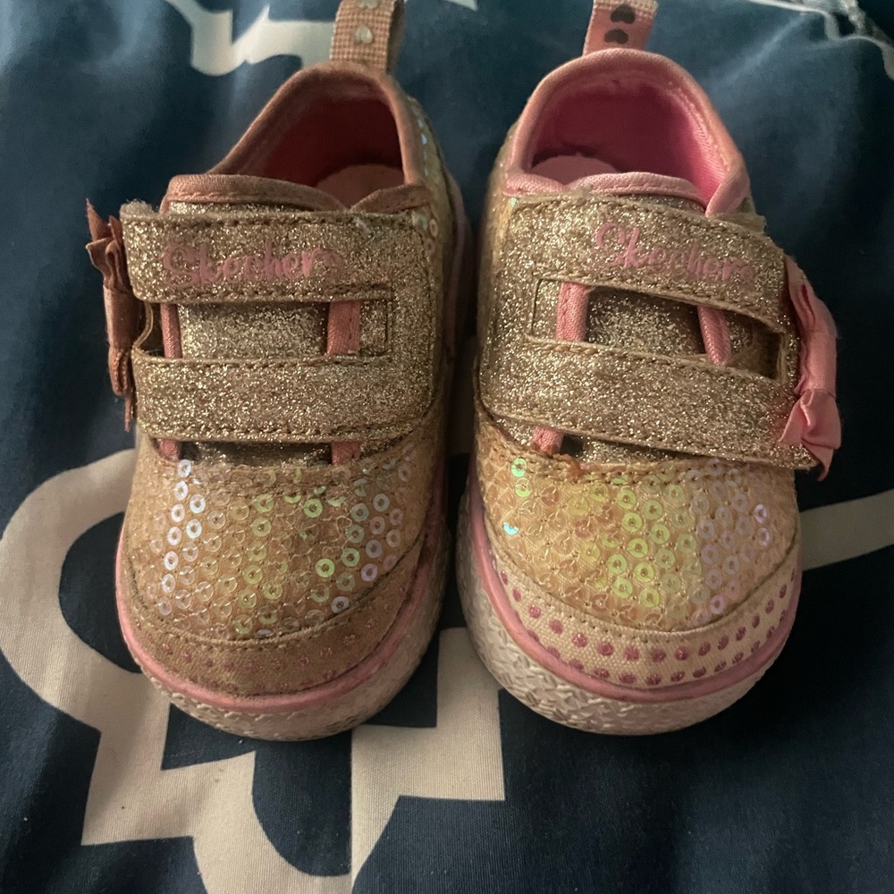 Skechers Gold and Pink Kids Sneakers